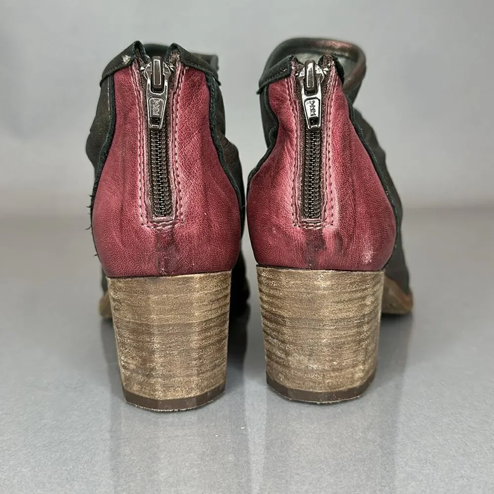 DKODE Ankle Boots Leather Metallic Distressed Pink Heel Size 37 US 6.5 (A-1503)